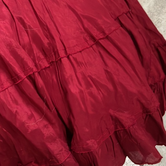 Red Retro Crinkled Tiered Long Maxi Fall Skit Size Small - Picture 4 of 8